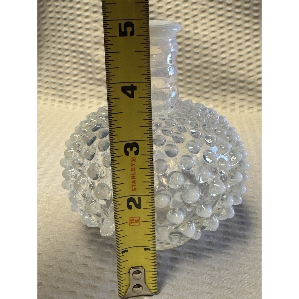 Vintage Opalescent Glass Hobnail Vase Clear Milk Glass Moonstone No Stopper READ - Picture 9 of 11